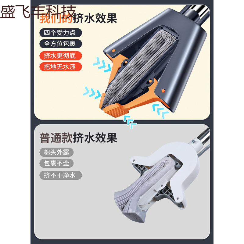 家庭用ハンズフリースポンジモップ、新しい吸水性折りたたみ式大型ダブルスクイーズ水性コットン脱水|undefined