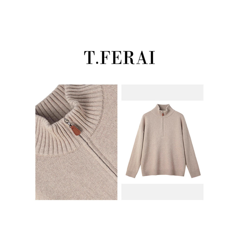 2025 Autumn and Winter New Style All-Wool Cashmere Women's Work Clothing Versatile Elegant Fashionable Slimming Look High Collar Zipper Design