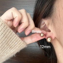 925通体纯银新款时尚珍珠耳钉秋冬复古摩卡金棕色珍珠耳钉高级感