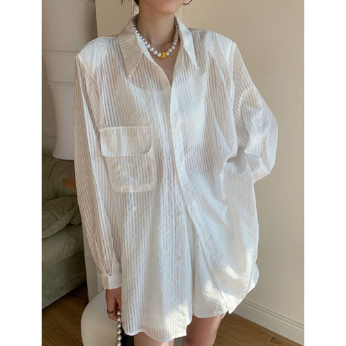 Fashionable casual striped suit for women 2026 summer new style thin loose sunscreen top and shorts two-piece set of foreign style