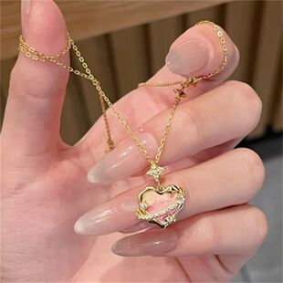 Gold Shop Same Style Necklace Zircon Secret Language Planet Love Necklace Light Luxury Fluorescent Cute Fashion Women's Necklace Lockbone Chain