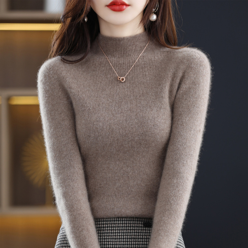 100% Pure Wool 2026 Autumn/Winter New Women's Ready-to-Wear High Neck Ruffled Short Base Knit Top