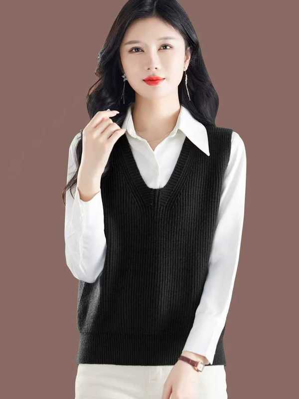 针织马甲女款2025新款秋季时髦洋气V领背心毛衣外搭叠穿欧货马夹|undefined