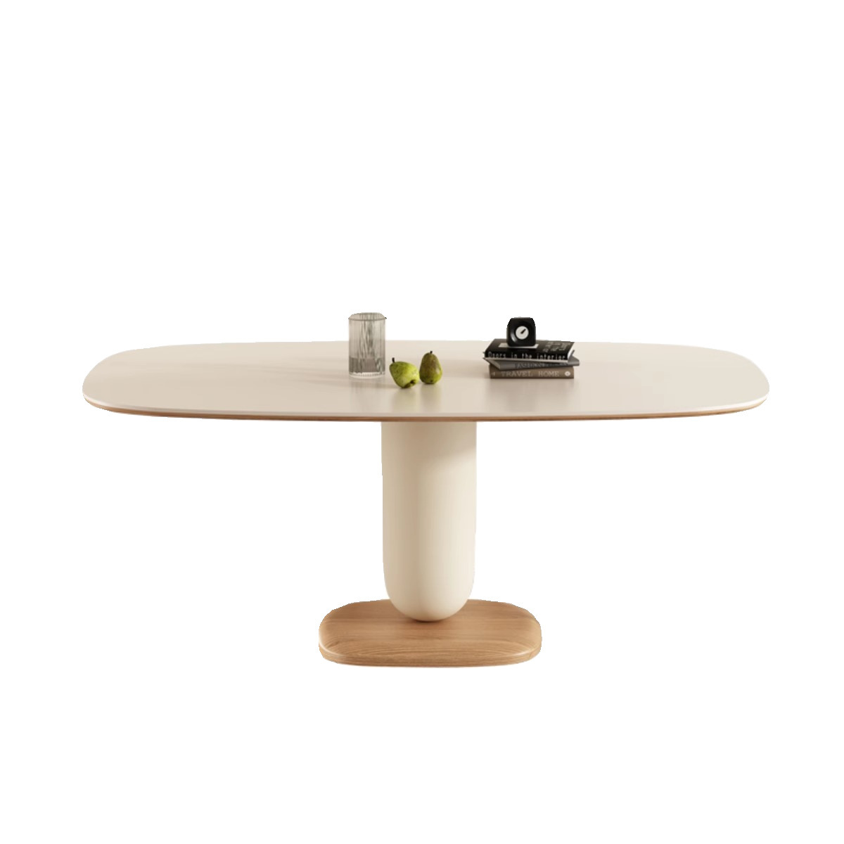 Mesa de comedor de tabla de roca blanca pura, mesa de viento de crema doméstica pequeña, mesa de comedor rectangular de estilo nórdico, combinación de silla de viento tranquilo