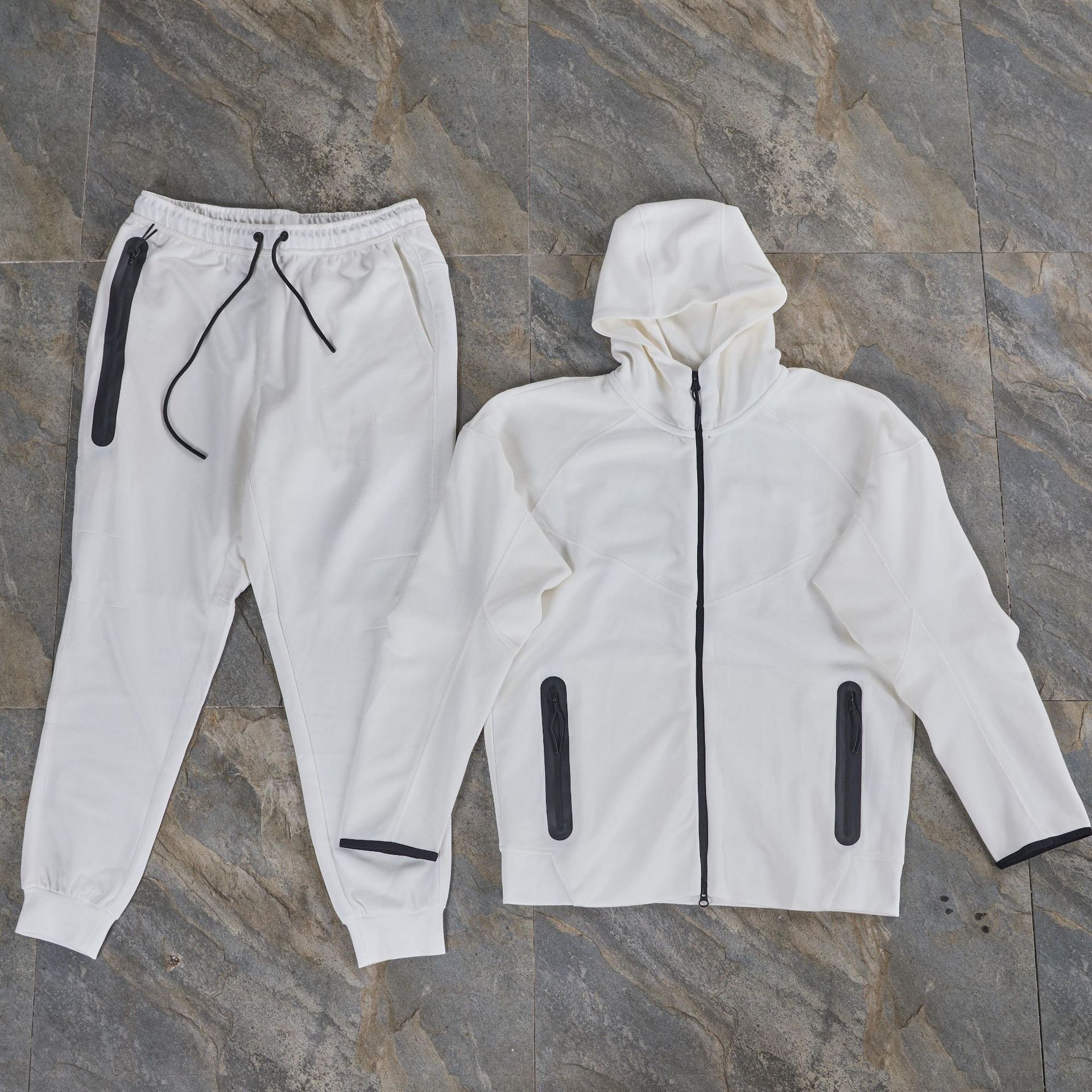 Traje deportivo de algodón de aire traje deportivo de hombre manga larga chaqueta con capuzas de color con cremallera prensada pantalones de seguridad