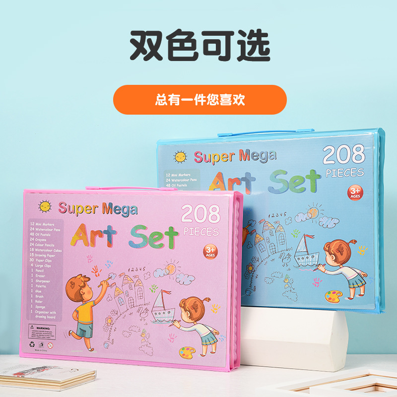 Juego de 208 piezas de pinceles de pintura para niños, juego de bolígrafos de acuarela con caballete, suministros de arte para estudiantes, herramientas de pintura