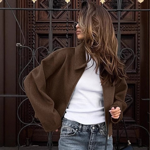 Women's Cross-Border European and American New Style American Jacket, Solid Color Collar Retro Short Jacket, Casual Matchable Top Jacket
