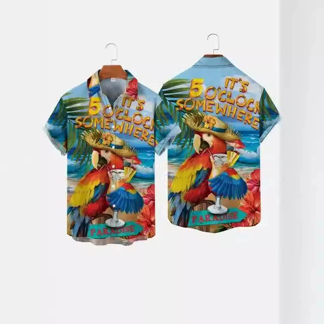 Гавайские рубашки с принтом попугая для мужчин, модные пляжные рубашки для отдыха, летние животные узоры пуговицы