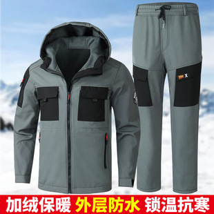 Autumn and Winter fleece-lined thickened men's windbreaker outdoor mountaineering winter clothes windproof Waterproof warm tooling jacket suit