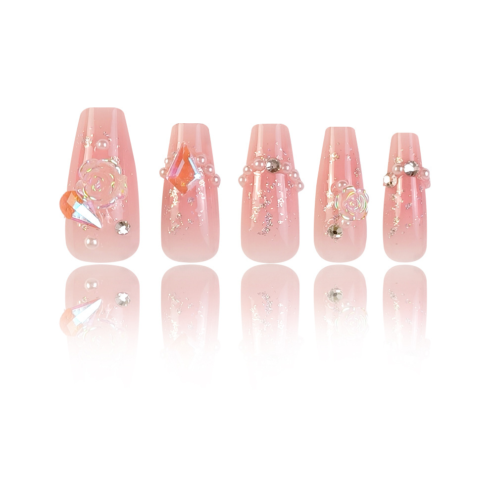 Dolce polvo rosa permeable manicure, lujo ligero, suave, estilo de hadas, 24 piezas de parche de uñas.