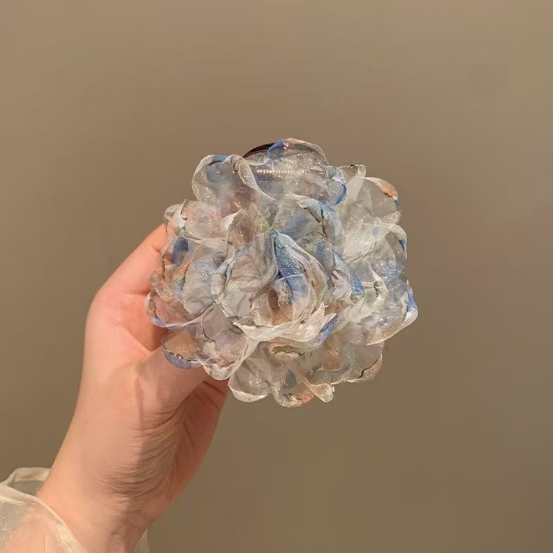 スーパーフェアリーラージメッシュローズポニーテールヘアクリップ女性用後頭部ヘアクリップハイエンドヘッドギアサメクリップ|undefined