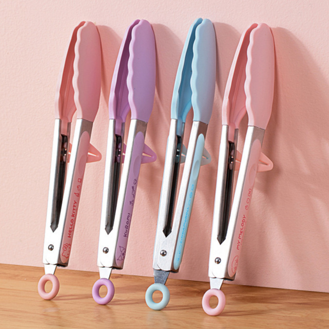Sanrio Silicone Barbecue Tongs Kitchen Anti-Scalding Tongs Fried Steak Stainless Steel Food Tongs Household Food Tongs