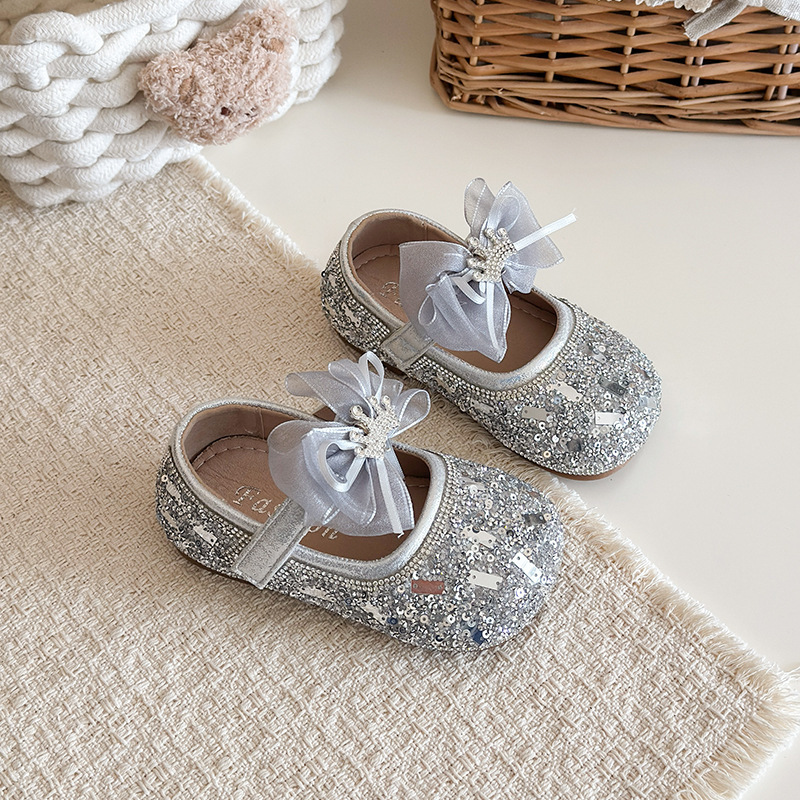 Princess Performance Dance Shoes For Girls Korean Style Spring New Leather Crown Bow Little Girl Shoes_voghion.com