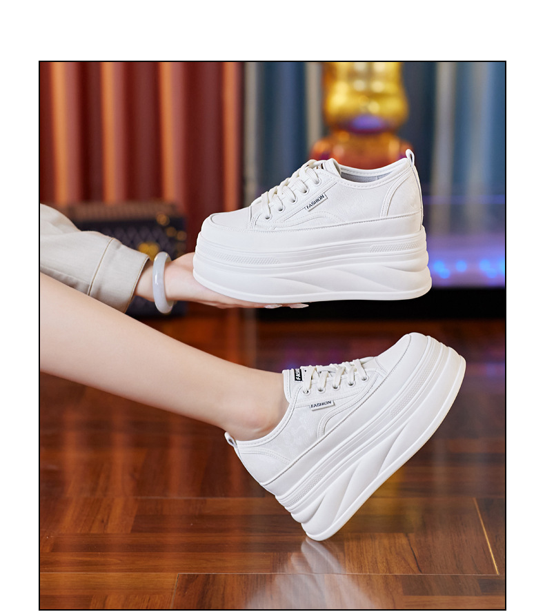 Giày sneaker nữ đế dày độn cao bên trong phong cách bánh xốp — Màu be chi tiết 13