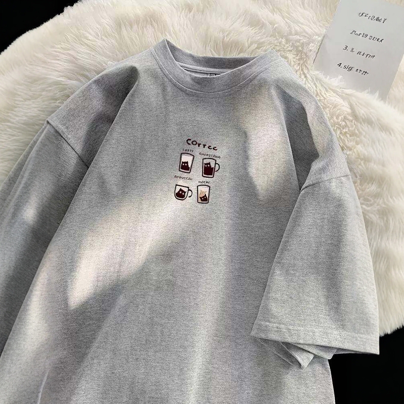 100% Pure Cotton Spring and Summer Clothing, Cool Couple Outfits, Men's Retro Hong Kong Style Ins Letter Short-Sleeved T-Shirt, New Loose Half-Sleeve Style 100% Pure Cotton Spring and Summer Clothing, Cool Couple Outfits, Men's Retro Hong Kong Style Ins Letter Short-Sleeved T-Shirt, New Loose Half-Sleeve Style