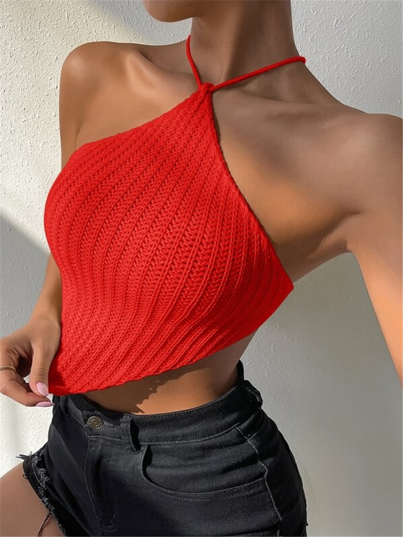 105g Weight Polyester Fabric Type Short Top Length Crop Top Tops Type Holiday, Bar Occasion Halter Neck Neckline Slim Fit Type Solid Color Pattern Summer Season Women's Gender Sexy, Streetwear Style Wholesale Women's Sexy Streetwear Solid Color Tank Tops 8