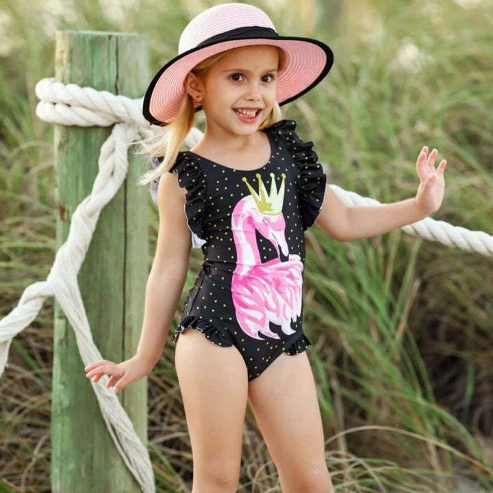 2023 verano nuevo traje de baño de las niñas coreano flamenco triángulo traje de baño de una pieza vacaciones de los niños traje de baño de aguas termales