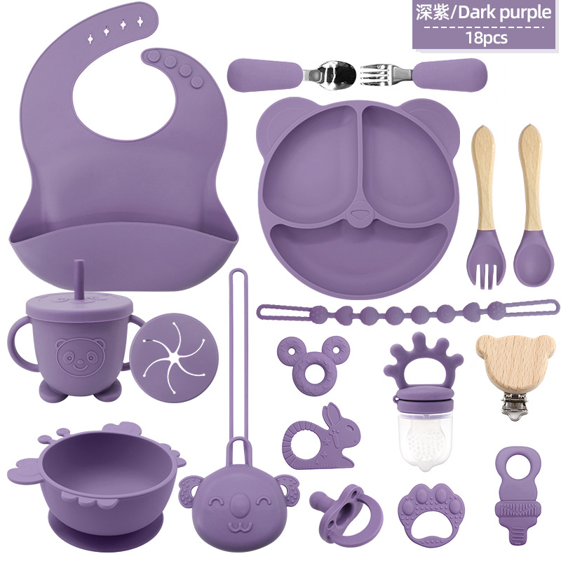 Transfronterizos niños suplementarios de silicona platos de comedor bebés platos de comedor sonrientes 18 conjuntos de platos de alimentación madre-infantil al por mayor