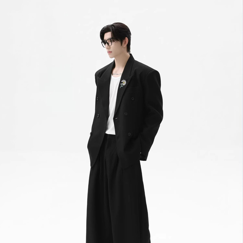 Men's High-End Retro Casual Suit 2026 Spring New Style with Chrysanthemum Embroidery Loose Straight-Leg Trousers and Jacket Men's High-End Retro Casual Suit 2026 Spring New Style with Chrysanthemum Embroidery Loose Straight-Leg Trousers and Jacket