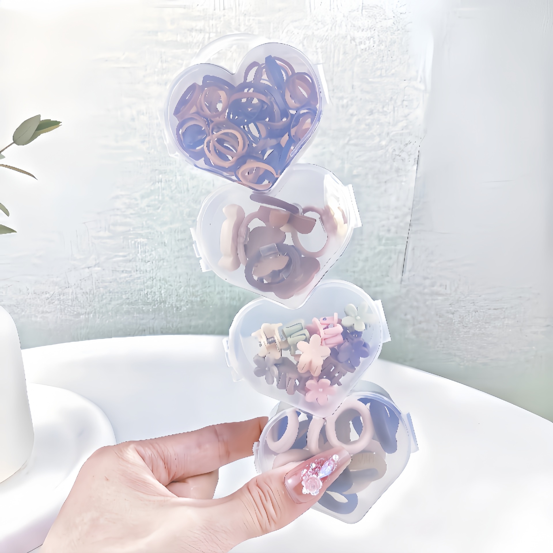 Base coreana para el cabello de los niños, toalla de banda de goma, anillo de cabello para niños pequeños, anillo de cabello de caja de color, joyas de cabello de cuerda