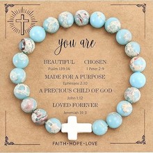 跨境亚马逊新款天然8mm寿山石紫晶玛瑙手串 男女十字架吊坠手链