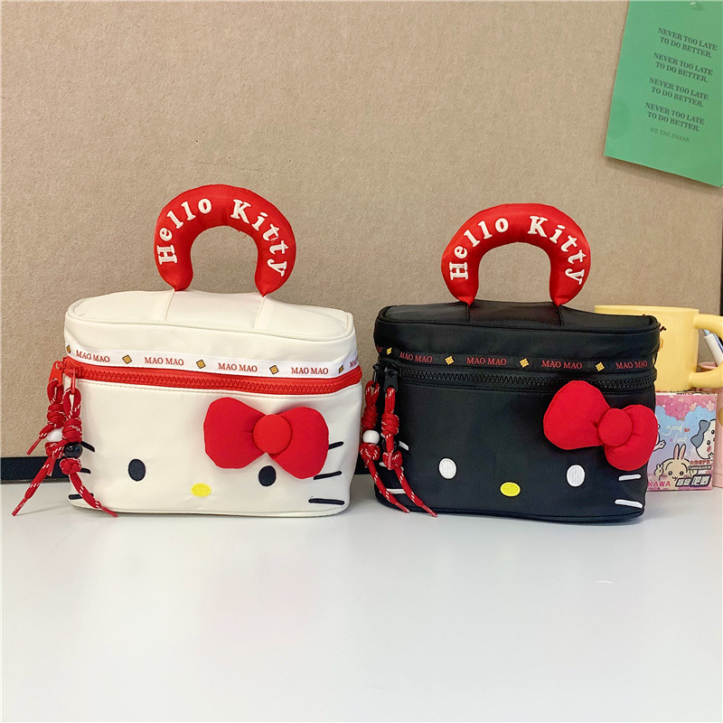 Korean Version of Ins Cartoon Kitty Portable Makeup Bag for Girls, Fashionable Large-Capacity Cosmetics Storage Bag for Outings