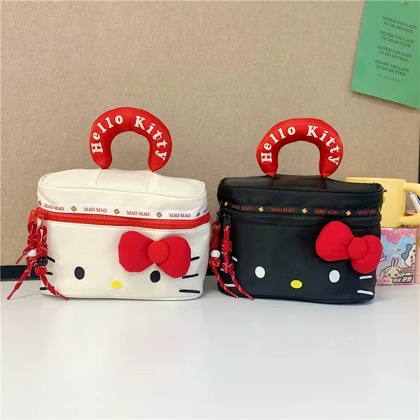 Korean Version of Ins Cartoon Kitty Portable Makeup Bag for Girls, Fashionable Large-Capacity Cosmetics Storage Bag for Outings