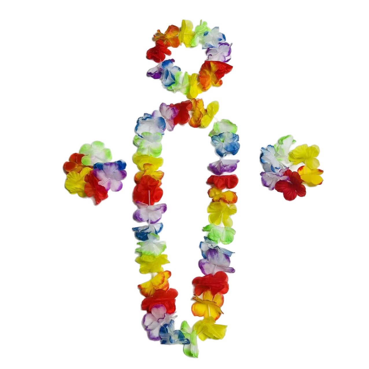 Hawaii 30 pares de guirnaldas de colores, 30 flores de cabeza, 12 flores de mano, 6 guirnaldas de espectáculo de fiesta
