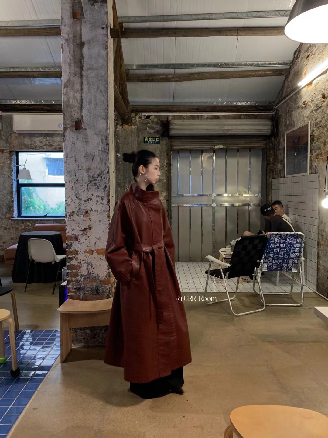 Urr RoomAw Autum Retro Original K-Style High-End Design Lace-Up Leather Windbreaker Outer