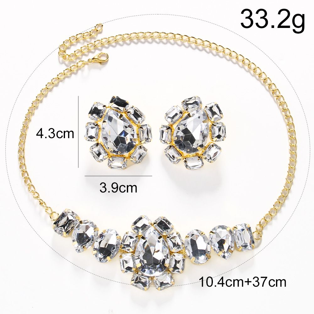 Europa y América sexy gota de agua conjunto de joyería temperamento diamante orejas accesorios de cadena de clavículas conjunto de joyería