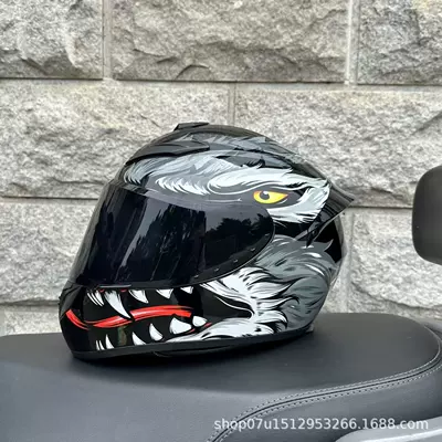 Motosiklet kaskı (dəbilqə) — Riding Safety Helmet - night-wolf-with-black-mirror-headphone-slot-universal-for-all-seasons-s-head-circumference-52-53-weight-45kg-or-less