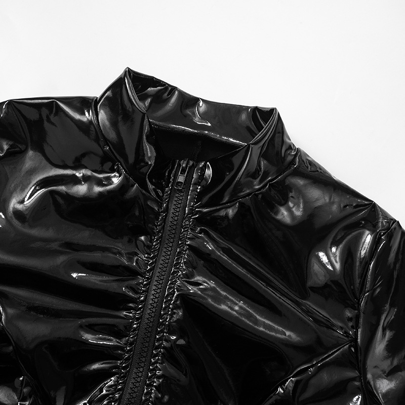 Women Clothing Faux Leather Mirror Skin Sexy Zipper Short Top Hollow Out Cutout Sheath Shorts Suit
