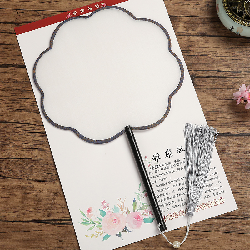 Chinese style classical blank round fan silk cloth round white surface transparent hand painting cooked silk meticulous painting traditional Chinese painting handmade fan