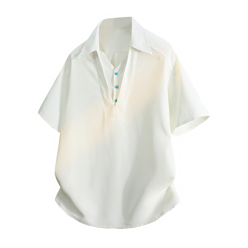 Spring and Summer Chinese Style Slim Shirt Japanese Hong Kong Style Simple Casual Shirt Men's Breathable Jacket Turquoise Buttons