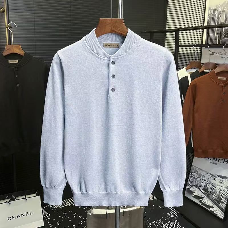 Explosiones transfronterizas polo de punto nuevo hombre cuello redondo de manga larga estilo relajado hookah hombre camisa de punto con solapa