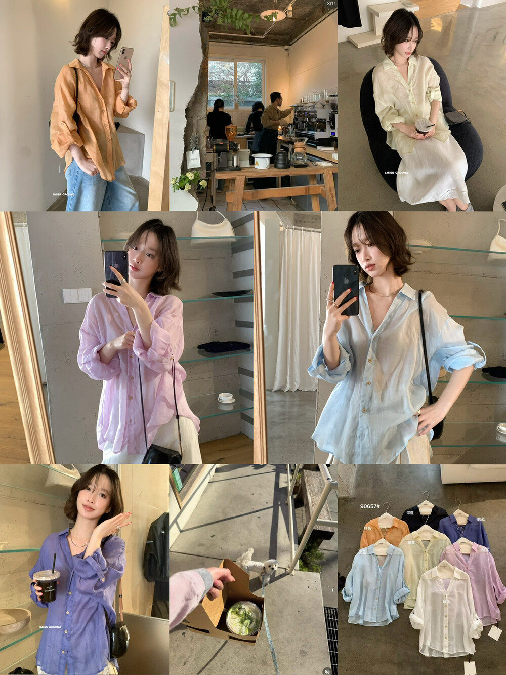 Áo sơ mi nữ linen tay dài cổ bẻ dáng rộng phong cách Hàn Quốc — xanh đậm, màu sắc, trắng ngà, xanh Hàn chi tiết 17