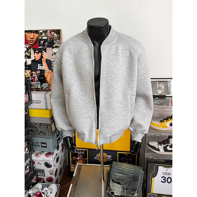 2025 spring new fashion personality air layer coat men's baseball uniform solid color sports plus size loose top