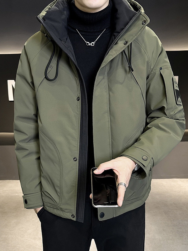 New national standard 50 velvet men's down jacket 2024 winter thick warm loose men's hooded duck down jacket