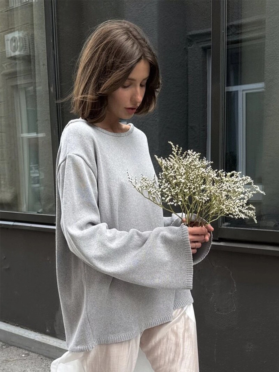 Suéter de punto de algodón puro transfronterizo, estilo europeo y americano, nuevo modelo otoño-invierno 2025, holgado, informal y sexy con espalda descubierta.