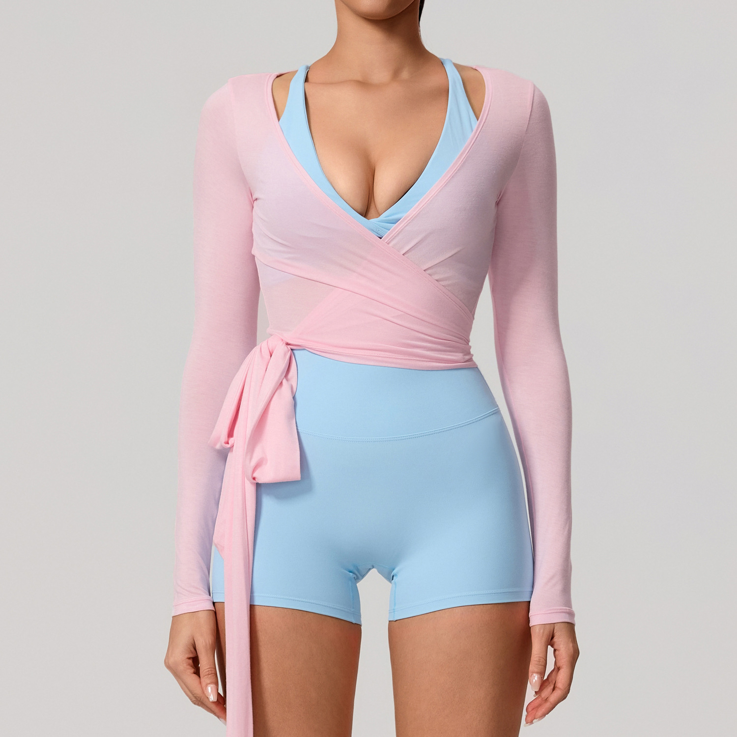 Nuevo traje de yoga de manga larga para mujeres piel delgada bailarina Pilates secado rápido para mejorar la sensación de camiseta deportiva image 10