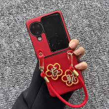 手提绳适用oppofindn3/2flip手机壳华为p50pocketS折叠屏肤感皮纹