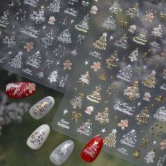 跨境tomoni美甲金银色圣诞节姜饼人飘雪彩色波点圣诞树指甲贴纸