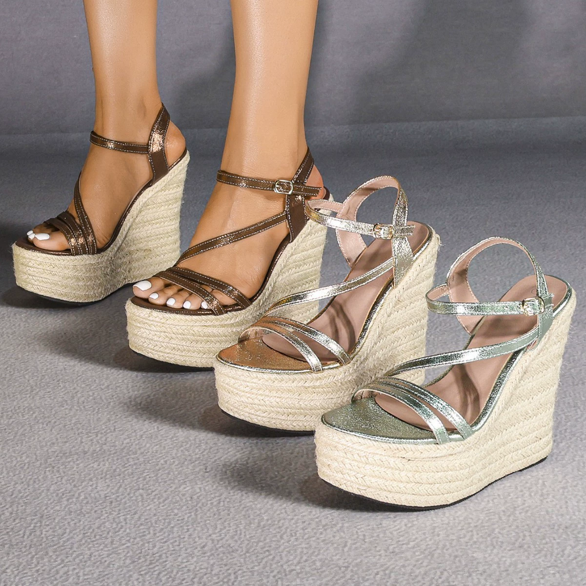 Platform Straw Wedge Sandals, wear-resistant platform, plus sizes 35–43