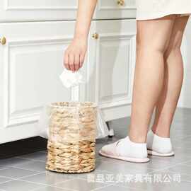 跨境手工编织收纳筐家用垃圾篓带盖杂物零食置物筐乡村风格家居筐
