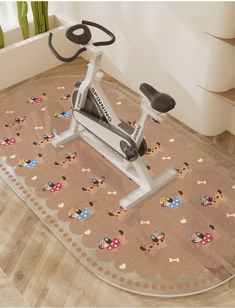 Specialized floor mat for spinning bikes, fitness equipment, non-slip home mat, shock-absorbing transparent oval treadmill carpet