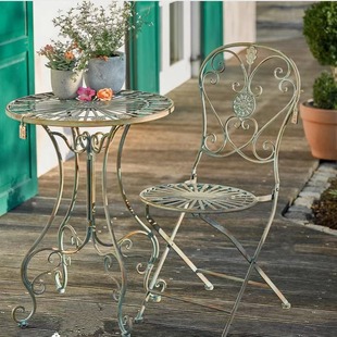 American Country Outdoor Leisure Table and Chair Combination Home Balcony Courtyard Wrought Iron Vintage Old Round Table Chair