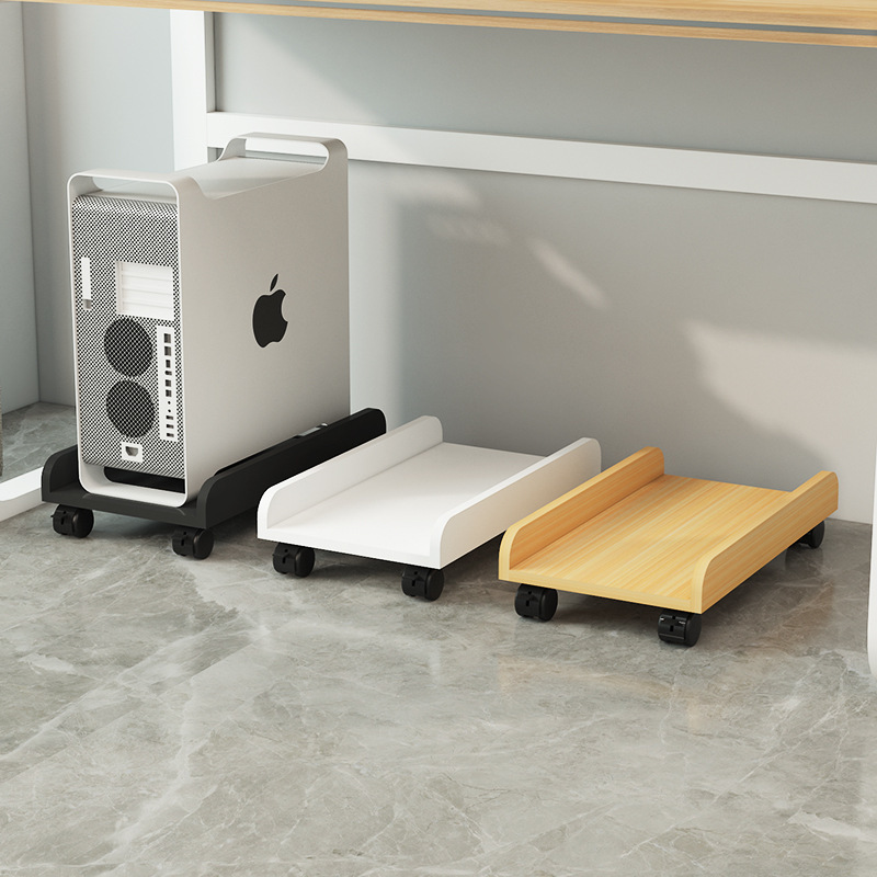 Desktop Computer Host Bracket with Movable Wheels, Chassis Base for Under-Desk Storage Rack, Height-Adjustable Stand Tray