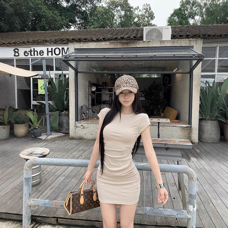 Petite Spicy Girl Short-Sleeve T-Shirt Dress Women's Summer 2025 New Style Waist-Cinching Slim-Fit Bodycon Short Dress