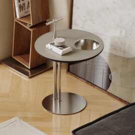 轻奢马鞍皮沙发边边几意式简约客厅家用休闲角几卧室不锈钢置物架