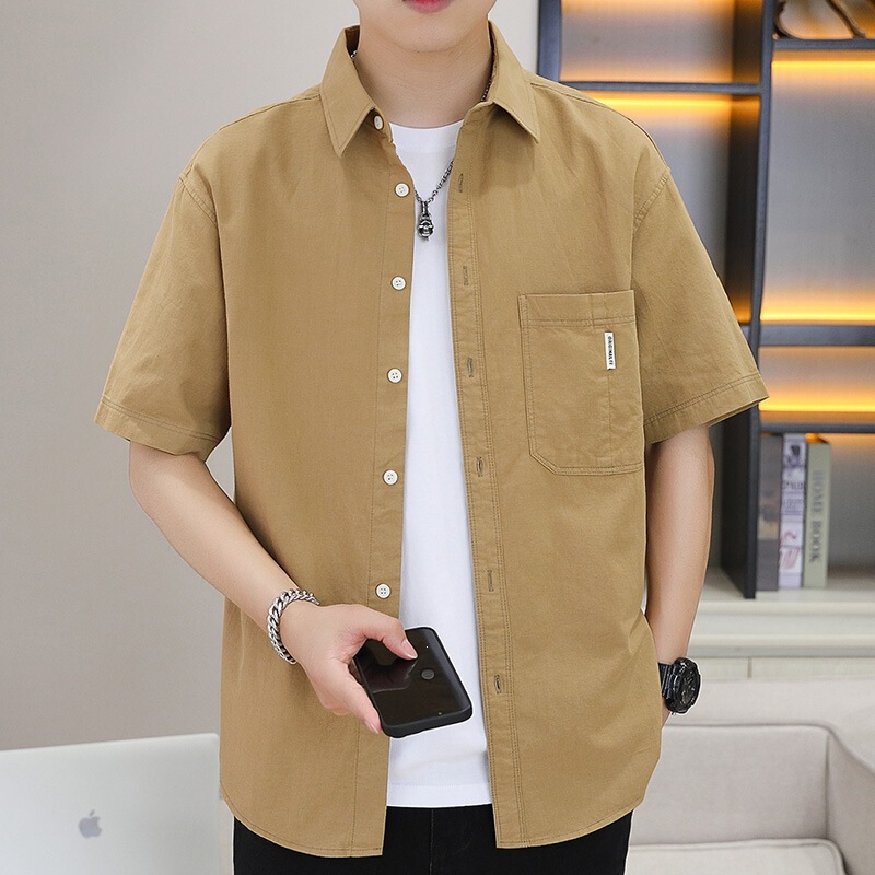 2026 New Summer Versatile Pure Cotton High-Quality Short-Sleeved Shirts for Men Loose-Fitting Solid Color Shirts Wholesale Amazon 2026 New Summer Versatile Pure Cotton High-Quality Short-Sleeved Shirts for Men Loose-Fitting Solid Color Shirts Wholesale Amazon